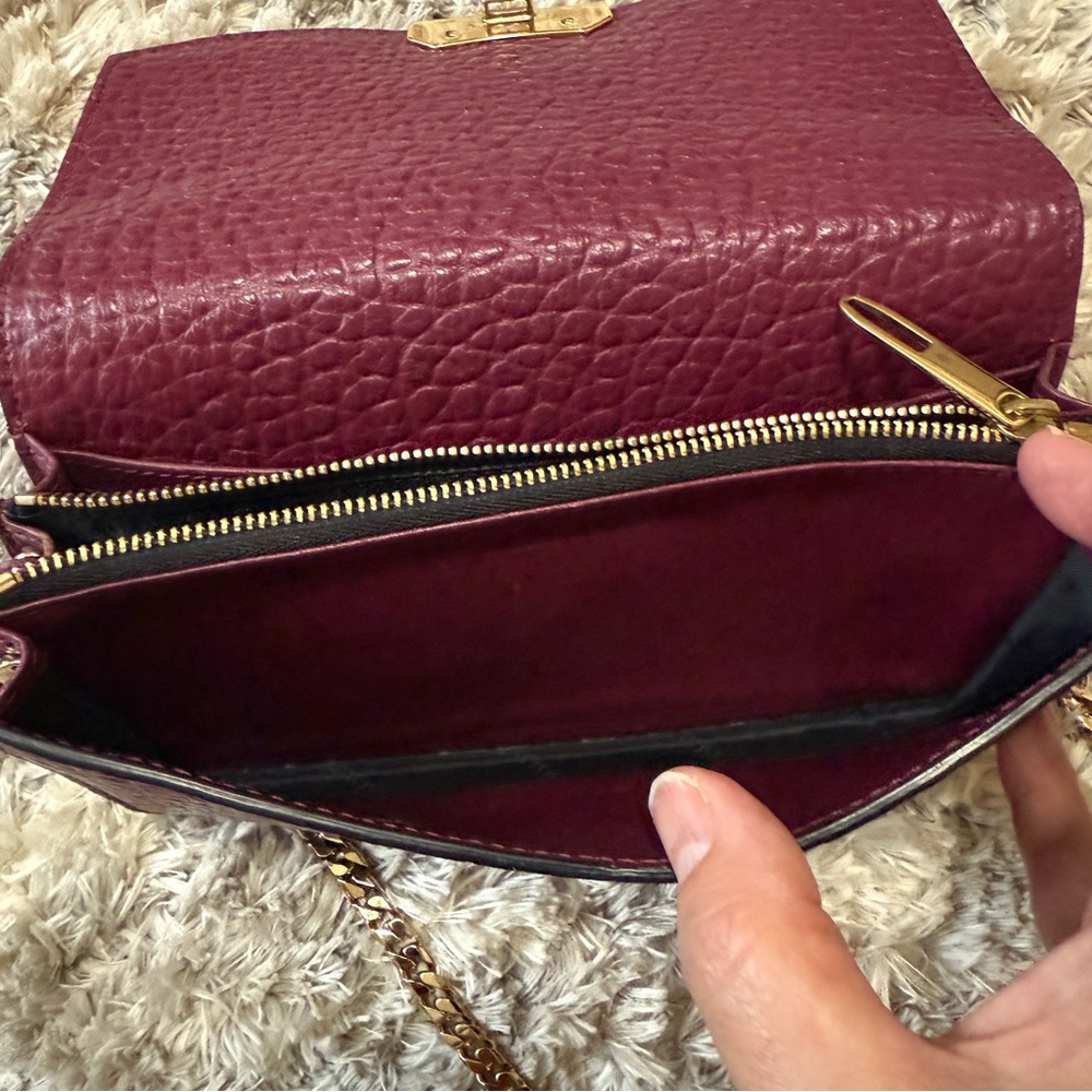 BURBERRY Burgundy Signature Grain Leather Madison Wallet On Chain Bag - Picture 10 of 14